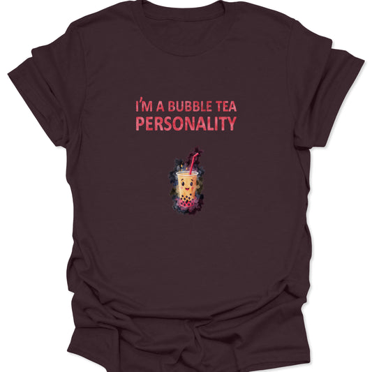Dark Chocolate t-shirt featuring an anthropomorphic bubble tea character with distressed typography for foodies.