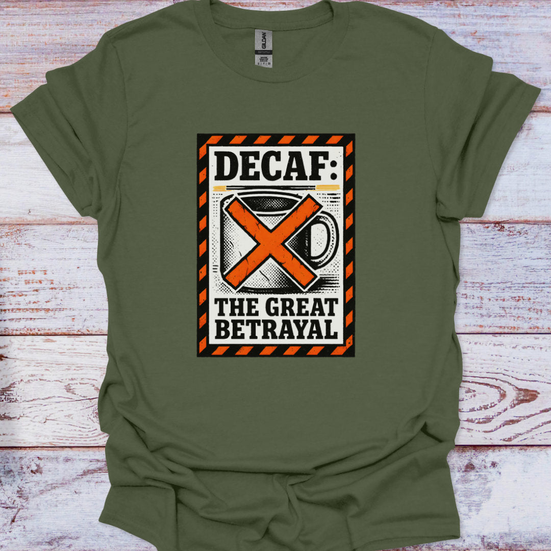 Green t-shirt with a graphic design on a wooden surface